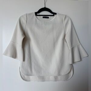 Zara W&B White Quilted 3/4 Bell Sleeves Top | Size Medium